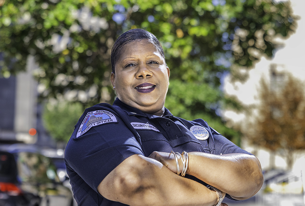A DCHA security officer at work at the DCHA Customer Service Center in Southwest Washington, D.C.
